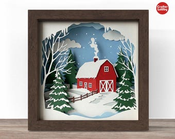 Christmas Farmhouse Shadow Box SVG: 3D Papercut File (Digital Download)
