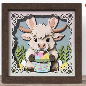 3D Highland Kuh mit Schattenbox SVG, Cricut SVG-Datei, Osterkarte Schattenbox Datei, 3D Papierschnitt SVG Papierschnittdatei, CrafterLobby