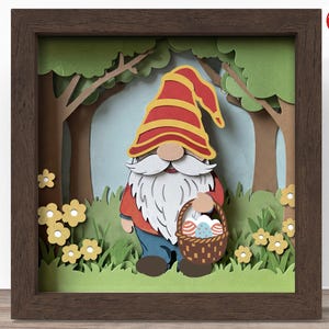 Nain de printemps 3D avec boîte d'ombre de panier de Pâques SVG, fichier SVG Cricut, fichier de boîte d'ombre de Pâques, fichier de coupe papier cartonné SVG 3D papercut, CrafterLobby