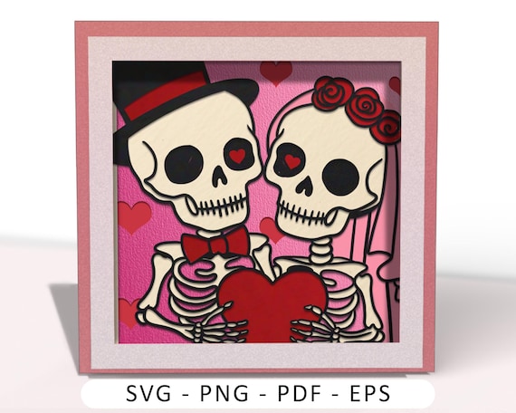 Skull Couple Valentine Card SVG: 3D Papercut Shadow Box (Digital Download)
