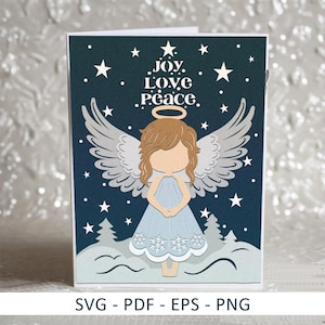 Tarjeta navideña de ángel SVG, archivo SVG de tarjeta Cricut, tarjeta 3D, archivo de corte de tarjeta SVG de corte de papel 3D, CrafterLobby