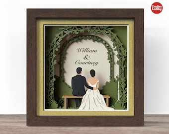 3d wedding couple shadow box SVG, wedding gift shadow box file, Cricut SVG File, 3d papercut SVG, CrafterLobby.