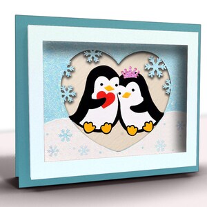 Penguin Couple Valentine Card SVG, Cricut Card SVG File, 3d popup Card, 3d papercut SVG card cut file, Shadow Box Card, CrafterLobby33