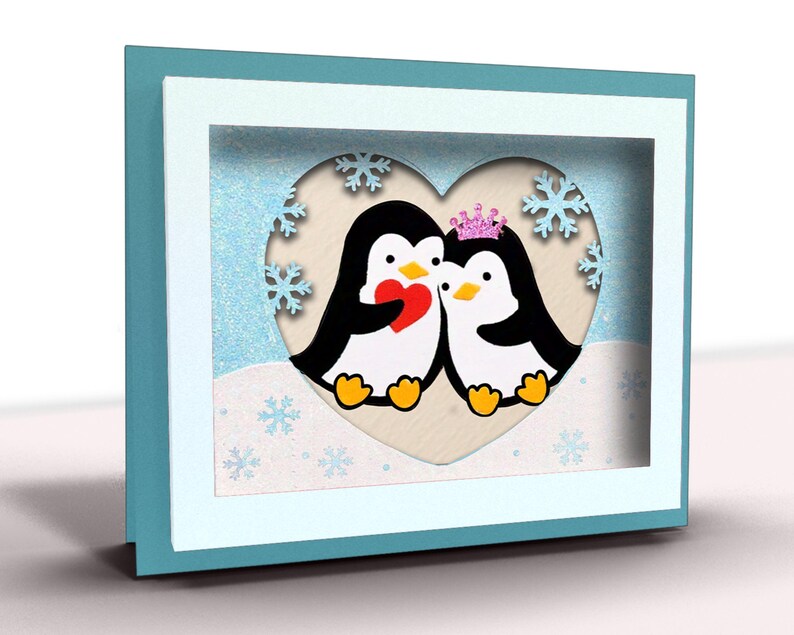 Penguin Couple Valentine Card SVG, Cricut Card SVG File, 3d popup Card, 3d papercut SVG card cut file, Shadow Box Card, CrafterLobby33