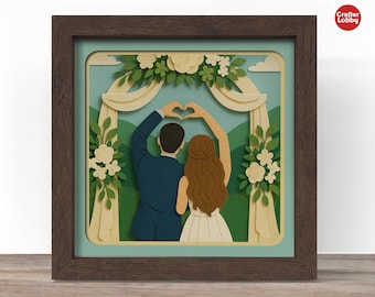 3d wedding couple shadow box SVG, wedding gift shadow box file, Cricut SVG File, 3d papercut SVG, CrafterLobby.