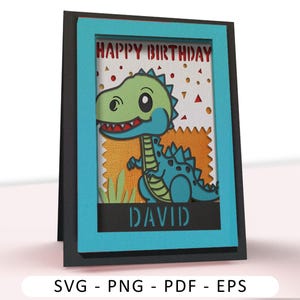 Dinosaur Birthday Card SVG, Cricut Card SVG File, 3d popup Card, 3d papercut SVG card cut file, Shadow Box Card, CrafterLobby