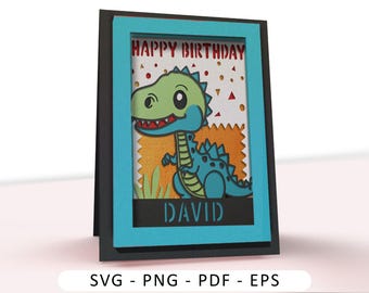 Dinosaur Birthday Shadow Box Card SVG: 3D Papercut File