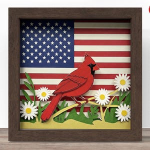 3D boîte patriotique cardinale ombre SVG, fichier Cricut SVG, fichier patriotique boîte ombre, 3D papier cartonné SVG coupe fichier, CrafterLobby