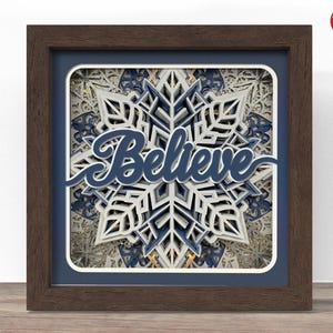 3D Snowflake Shadow Box SVG: Christmas believe Papercut Template (Digital Download)