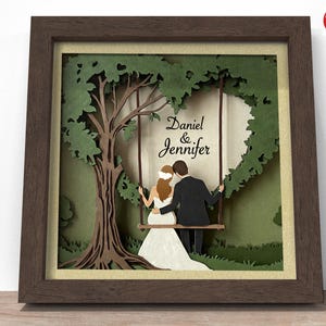 Wedding Couple Swing Shadow Box SVG: 3D Papercut File - Etsy