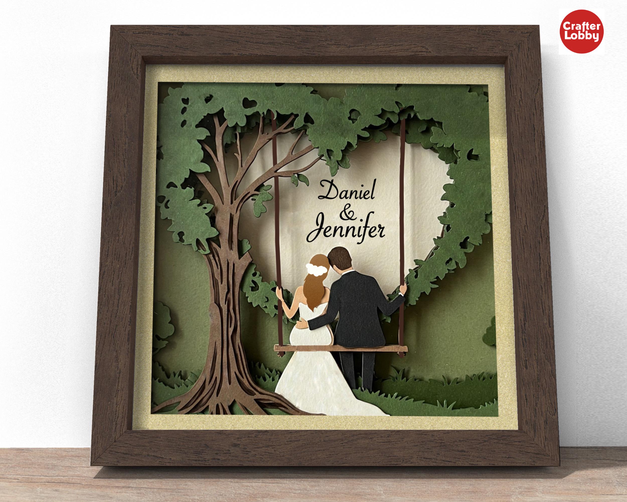 Wedding Couple Swing Shadow Box SVG: 3D Papercut File - Etsy