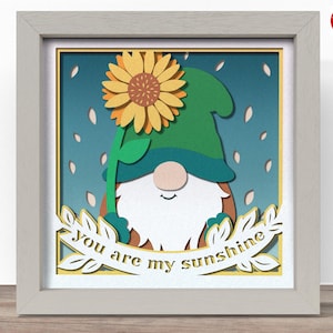 3d Gnom Sonnenblume Schattenbox SVG, Cricut SVG-Datei, Gnome Schattenbox Datei, 3D Papierschnitt SVG Karton geschnitten Datei, CrafterLobby