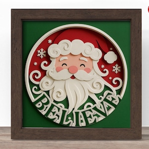 3D Santa Claus shadow box SVG, fichier Cricut SVG, Noël croire fichier shadow box, papier cartonné SVG 3D papercut coupe fichier, CrafterLobby