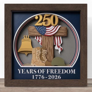 250 Years Of Freedom Boots Shadow Box SVG: 7月4日のペーパーカットファイル