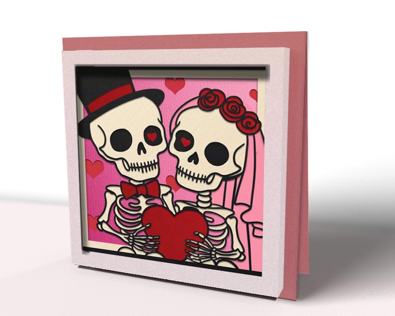 Skull Couple Valentine Card SVG, Cricut Card SVG File, 3d popup Card, 3d papercut SVG card cut file, Shadow Box Card, CrafterLobby33