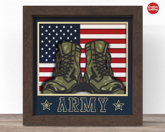3D USA Army Boots Shadow Box SVG: Patriotic Papercut File