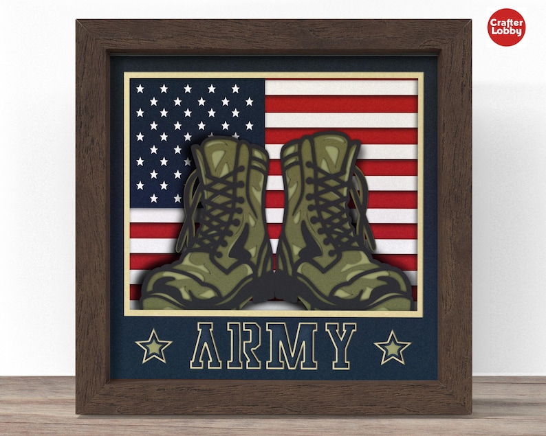 3d usa army boots shadow box SVG, Cricut SVG File, patriotic shadow box file, 3d papercut SVG cardstock cut file, CrafterLobby