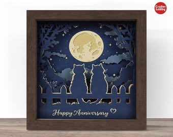 3D Cat Couple Shadow Box SVG: Cricut Cardstock Cut-bestand