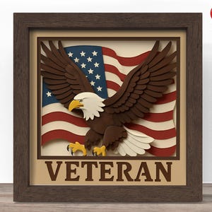 3D American eagle shadow box SVG, fichier Cricut SVG, fichier shadow box du 4 juillet, svg vétéran, fichier 3D papercut SVG coupe, crafterLobby