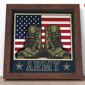 3d usa army boots shadow box SVG, Cricut SVG File, patriotic shadow box file, 3d papercut SVG cardstock cut file, CrafterLobby2