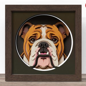 3D Bulldogge Schattenbox SVG, Cricut SVG-Datei, Hund Schattenbox Datei, 3D Papierschnitt SVG Papierschnittdatei, CrafterLobby