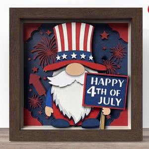 3D joyeux 4 juillet gnome shadow box SVG, fichier Cricut SVG, fichier patriotique shadow box, 3D papercut SVG cartonné coupe fichier, CrafterLobby