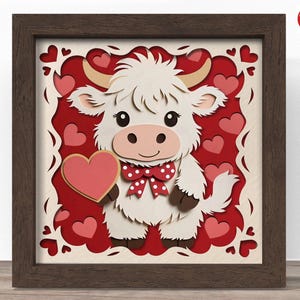 3D Valentine Highland cow shadow box SVG, Cricut SVG-bestand, liefde shadow box-bestand, 3D-papercut SVG cardstock gesneden bestand, CrafterLobby