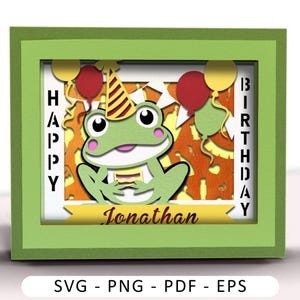 Frog Birthday Card SVG, Cricut Card SVG File, 3d popup Card, 3d papercut SVG card cut file, Shadow Box Card, CrafterLobby
