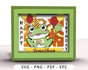 Frog Birthday Shadow Box Card SVG: 3D Papercut File (Digital Download)