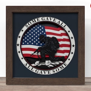 3D vétéran shadow box SVG, fichier Cricut SVG, fichier patriotique shadow box, papier cartonné SVG 3D papercut coupe fichier, CrafterLobby