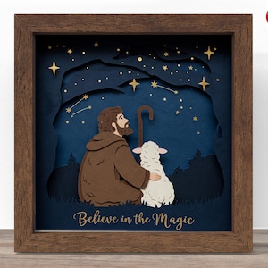 3D believe in the magic shadow box SVG, Cricut SVG-bestand, Christmas Shadow Box-bestand, 3D-papercut SVG-karton gesneden bestand, CrafterLobby