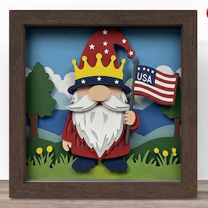 3D gnome shadow box SVG, fichier Cricut SVG, fichier patriotique shadow box, papier cartonné SVG 3D papercut coupe fichier, CrafterLobby
