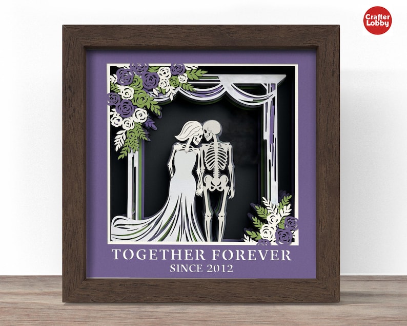 Skeleton Couple Wedding Shadow Box SVG: 3D Papercut File (digital ...