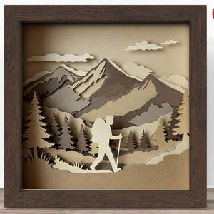 Caja de sombras de senderismo en 3D SVG, archivo SVG de Cricut, archivo de caja de sombras de verano, archivo de corte de cartulina SVG de corte de papel en 3D, CrafterLobby