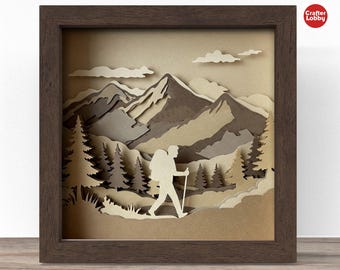 3D Hiking Shadow Box SVG: Papercut Cardstock File