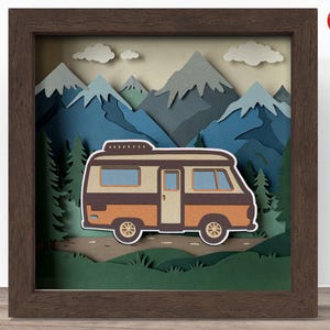3D campervan shadow box SVG, fichier Cricut SVG, fichier de boîte d'ombre d'été, 3D papercut SVG cartonné coupe fichier, CrafterLobby