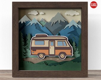 3D Camper Van Shadow Box SVG: Cricut Papercut File