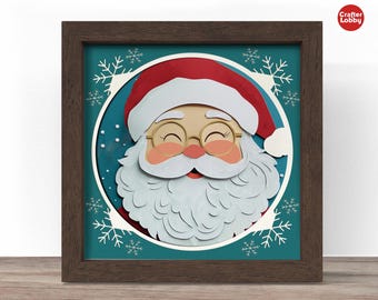 サンタのクリスマスシャドーボックス SVG: 3D ペーパークラフト