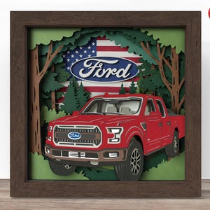 3D-rode Ford Truck Shadow Box SVG, Cricut SVG-bestand, Ford Truck Shadow Box-bestand, CrafterLobby