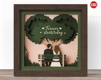 3d wedding couple shadow box SVG, forever starts today shadow box file, Cricut SVG File, 3d papercut SVG, CrafterLobby.