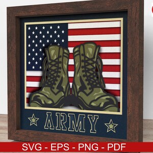 3d usa army boots shadow box SVG, Cricut SVG File, patriotic shadow box file, 3d papercut SVG cardstock cut file, CrafterLobby1