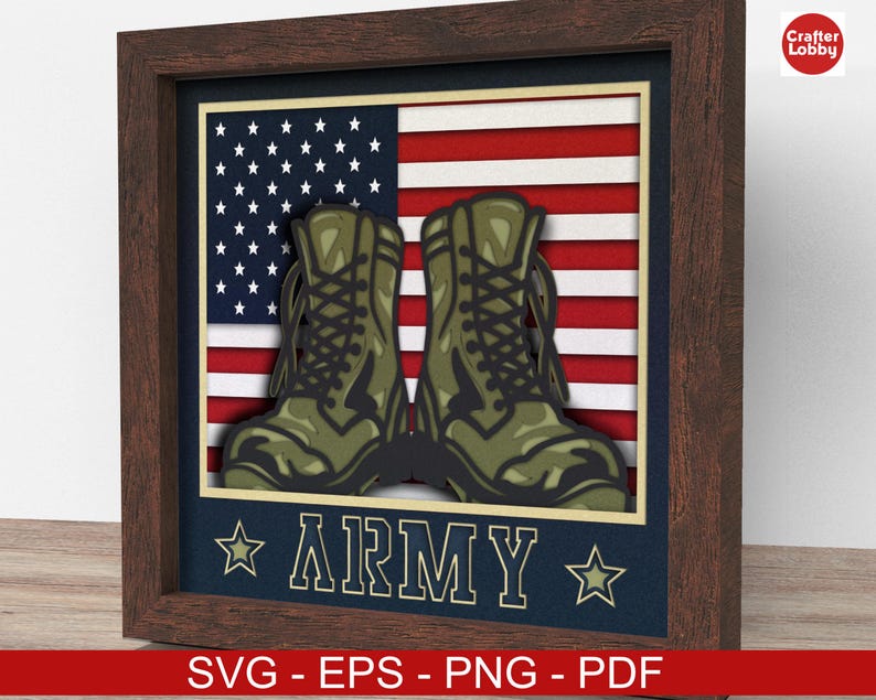 3d usa army boots shadow box SVG, Cricut SVG File, patriotic shadow box file, 3d papercut SVG cardstock cut file, CrafterLobby1