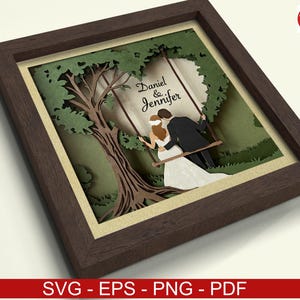 Wedding Couple Swing Shadow Box SVG: 3D Papercut File - Etsy