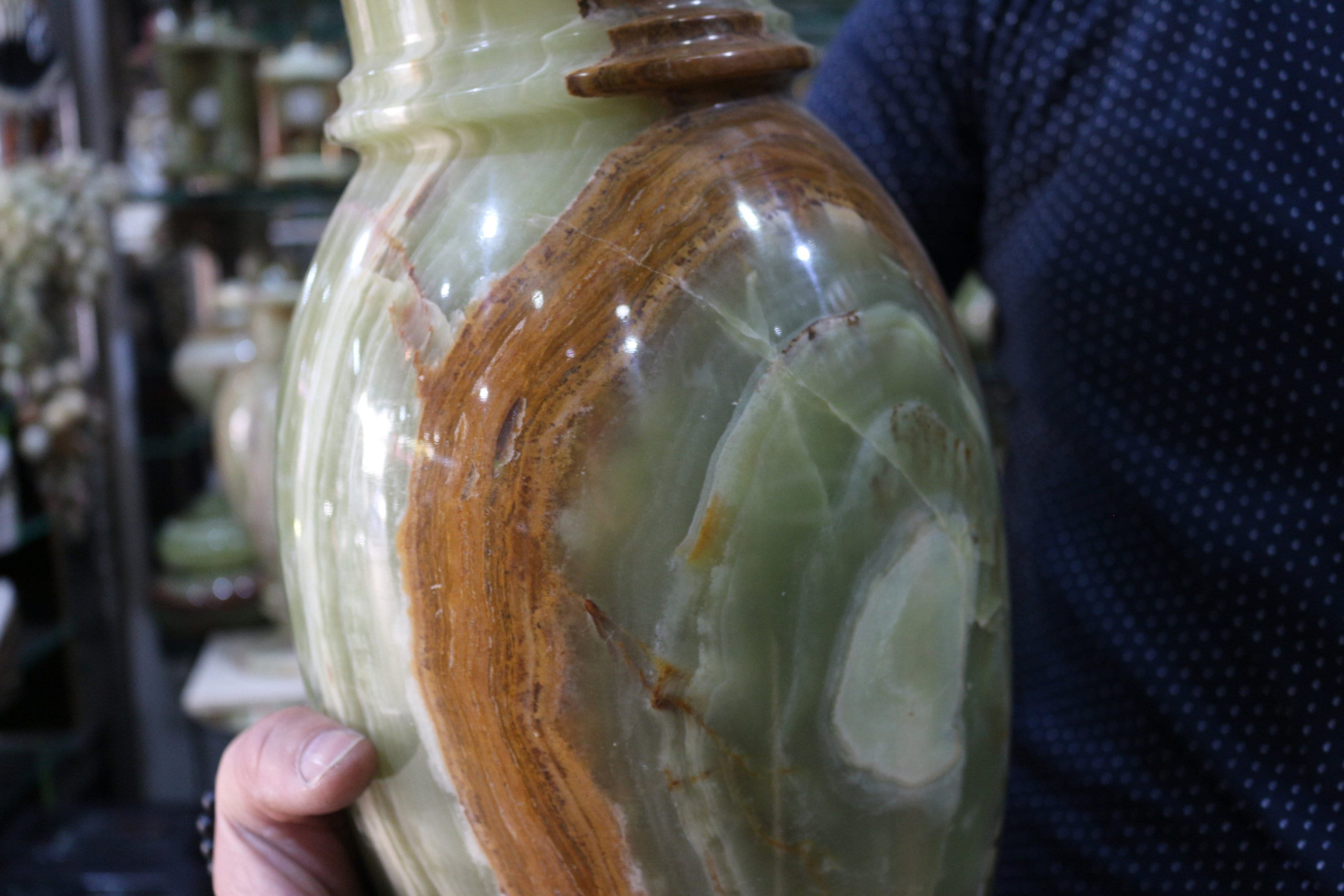 Vintage Big Onyx Stone Vase Green Onyx Vase Onyx Flower Vase Tall Onyx