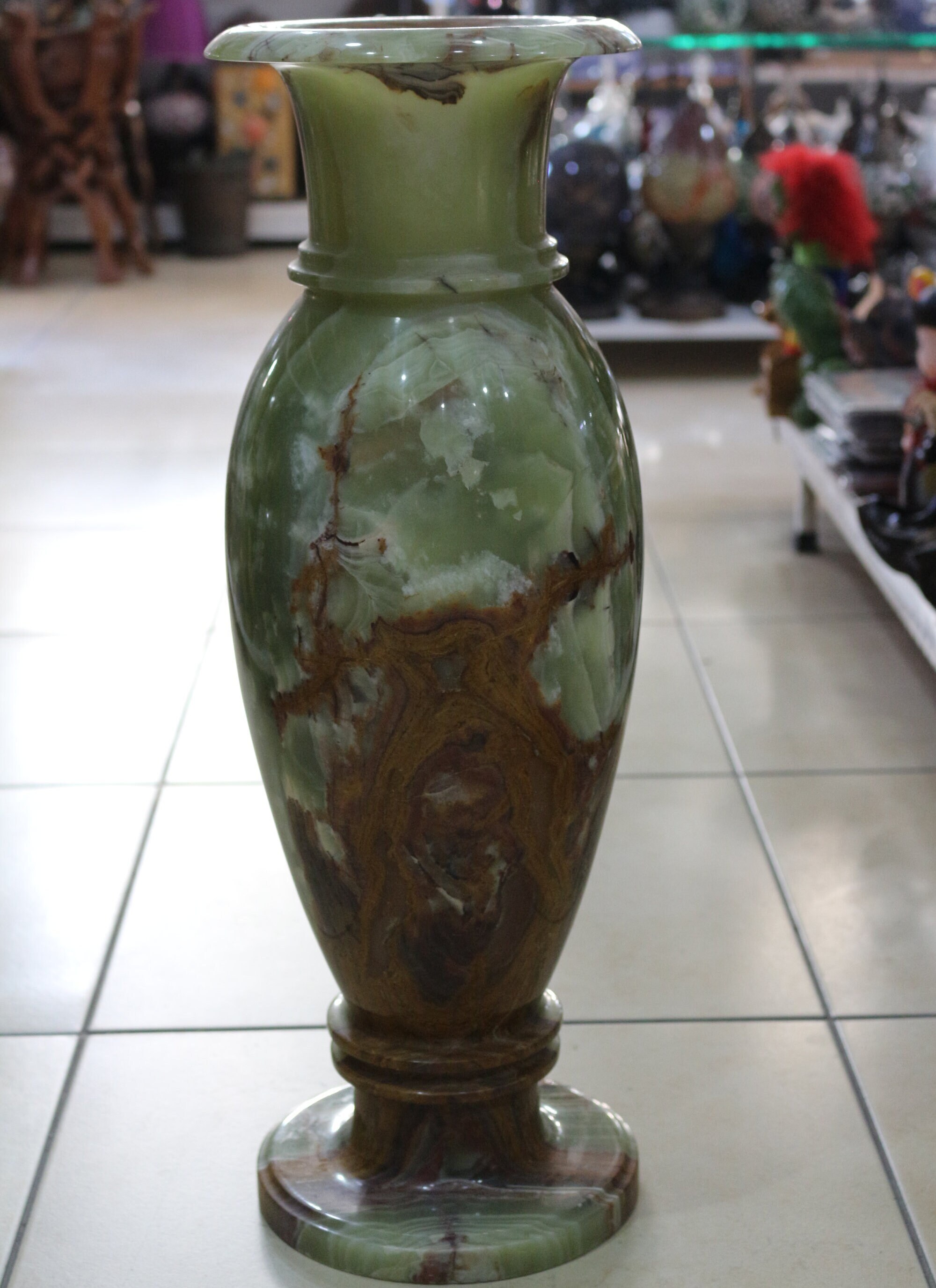 Vintage Big Onyx Stone Vase Green Onyx Vase Onyx Flower Vase Tall Onyx