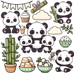 Paquete PNG de la familia de pandas kawaii
