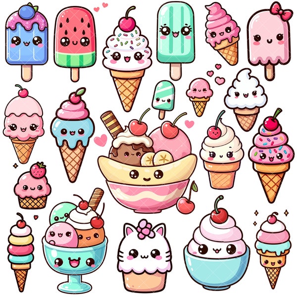 Kawaii Cute Ice Cream PNG bundle