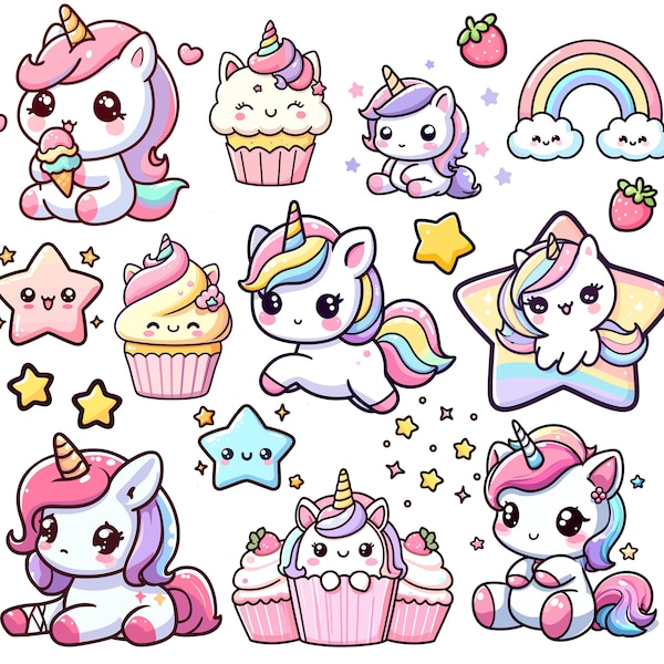 Kawaii Cute Unicorn PNG bundle