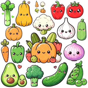 Kawaii Cute Vegetables and greens PNG bundle