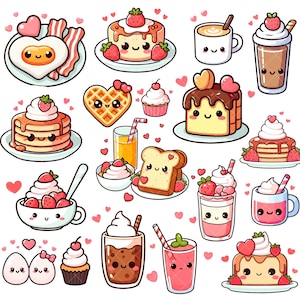 Kawaii Cute Valentines Brunch PNG bundle